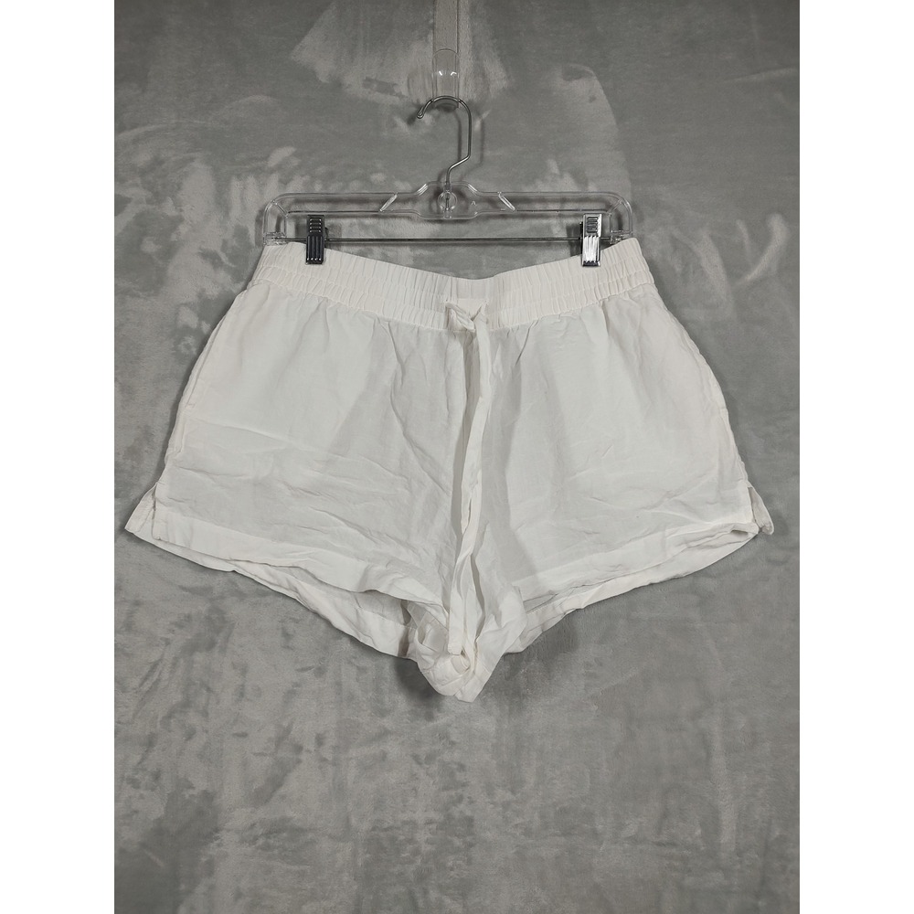 Victoria's Secret Swim White Linen Blend Drawstring Cover-Up Shorts Women Medium